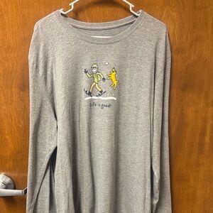 Life Is Good Gray Long Sleeve Shirt with Winter Graphic